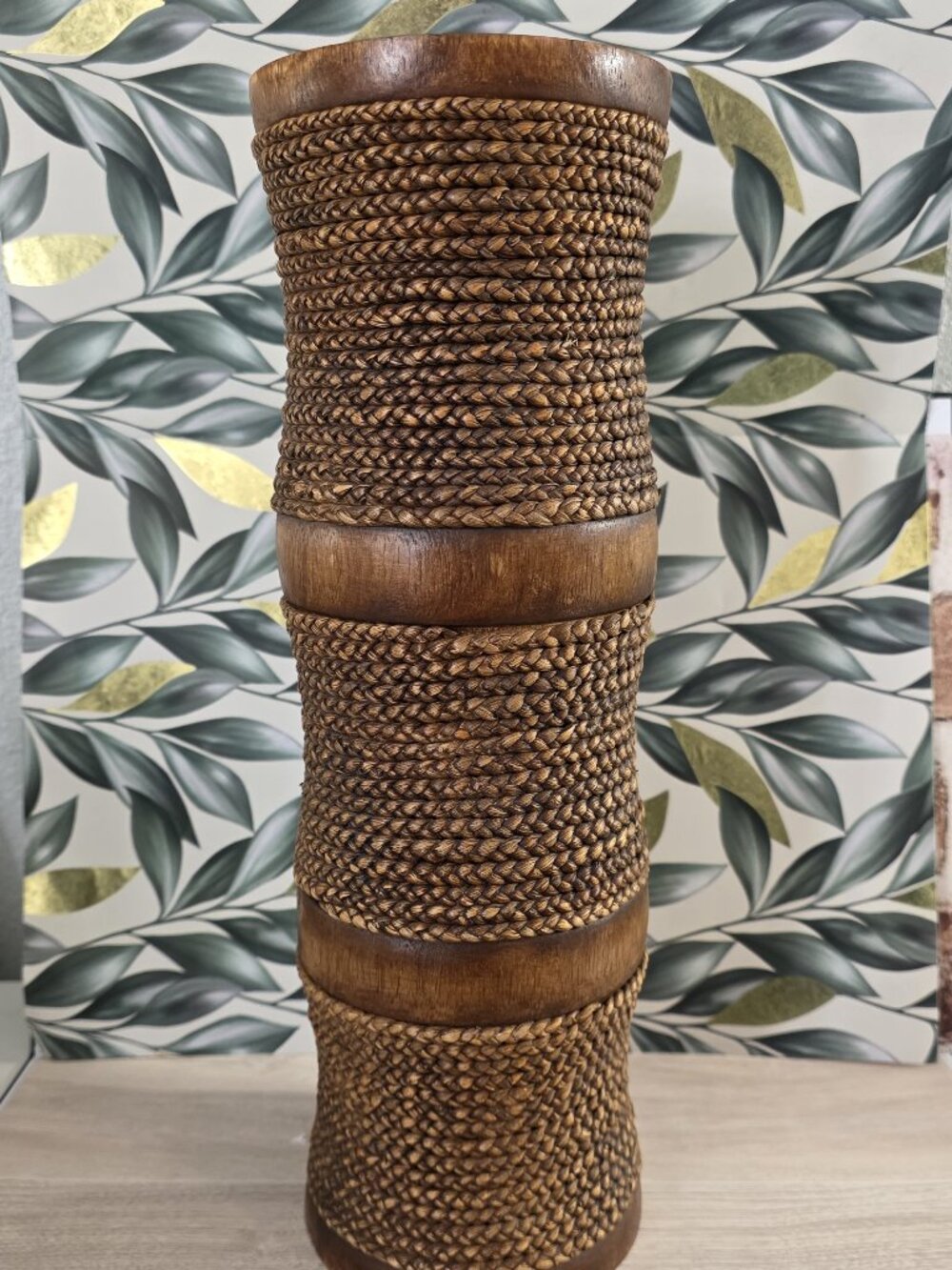 Decorative Wood Vase with Rustic Roping 15"